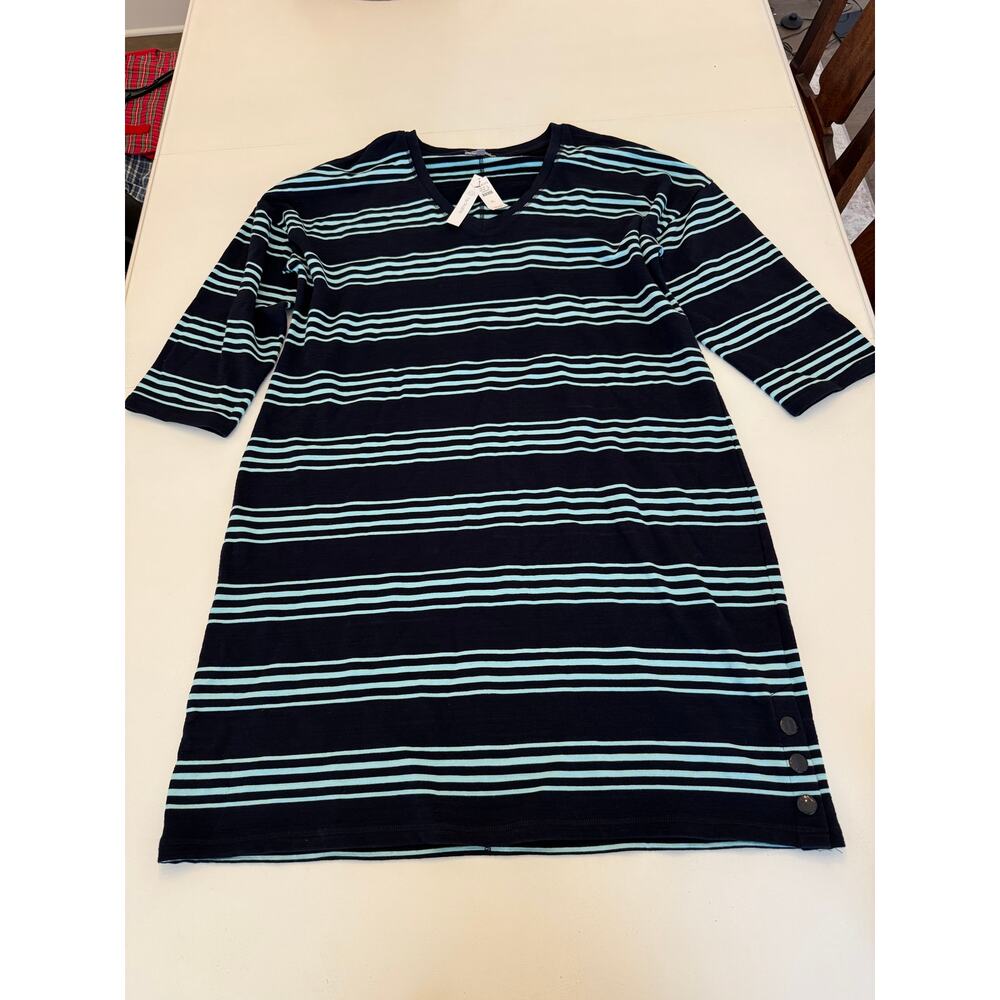 T By Talbots Active Stripe Shirt Dress Navy Aqua UPF 50+ Size XL NWT Outdoor